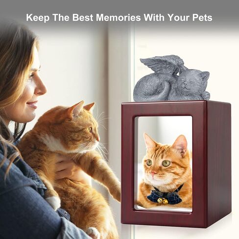 صندوق جرة القط جرة القط للرماد جرة الحيوانات الأليفة جرة حرق القطط الخشبية الملاك مع القط يأتي مع حقيبة رماد in Kuwait