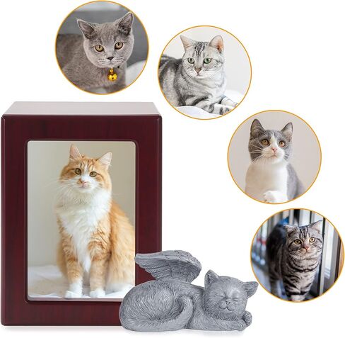 صندوق جرة القط جرة القط للرماد جرة الحيوانات الأليفة جرة حرق القطط الخشبية الملاك مع القط يأتي مع حقيبة رماد in Kuwait