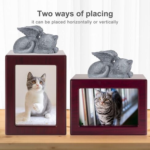 صندوق جرة القط جرة القط للرماد جرة الحيوانات الأليفة جرة حرق القطط الخشبية الملاك مع القط يأتي مع حقيبة رماد in Kuwait