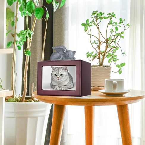 صندوق جرة القط جرة القط للرماد جرة الحيوانات الأليفة جرة حرق القطط الخشبية الملاك مع القط يأتي مع حقيبة رماد in Kuwait