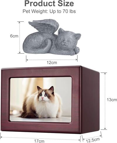 صندوق جرة القط جرة القط للرماد جرة الحيوانات الأليفة جرة حرق القطط الخشبية الملاك مع القط يأتي مع حقيبة رماد in Kuwait