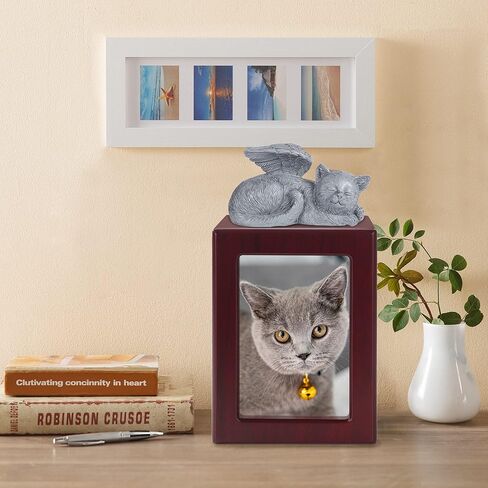 صندوق جرة القط جرة القط للرماد جرة الحيوانات الأليفة جرة حرق القطط الخشبية الملاك مع القط يأتي مع حقيبة رماد in Kuwait