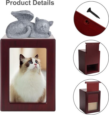 صندوق جرة القط جرة القط للرماد جرة الحيوانات الأليفة جرة حرق القطط الخشبية الملاك مع القط يأتي مع حقيبة رماد in Kuwait