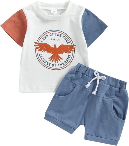 Independence Day Outfits Toddler Baby Boy Eagle Print Top Stars and Stripes Shorts 4th of July Clothes in Saudi Arabia