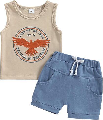 Independence Day Outfits Toddler Baby Boy Eagle Print Top Stars and Stripes Shorts 4th of July Clothes in Saudi Arabia