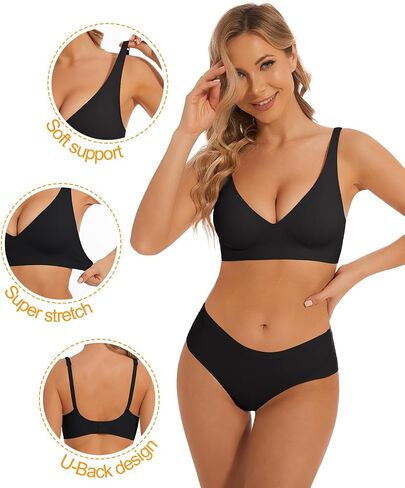 Deep V Bras for Women Wireless Bralettes No Underwire Comfort Low Cut Adjustable Seamless Plunge Bra in Saudi Arabia
