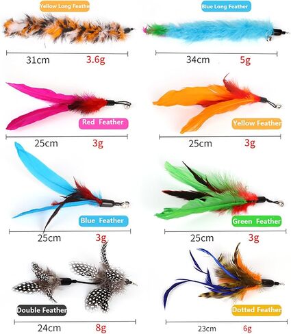 2 Pcs Cat Toys Interactive Refill Replacement Feather Pack Furry Tail Butterfly Dragonfly Fish Mouse Caterpillar Worm Birds Feathers for Kitten Cats CT15-11 Yellow Long Feather in Saudi Arabia