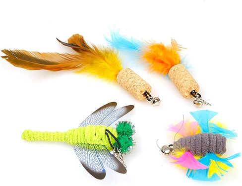 2 Pcs Cat Toys Interactive Refill Replacement Feather Pack Furry Tail Butterfly Dragonfly Fish Mouse Caterpillar Worm Birds Feathers for Kitten Cats CT15-11 Yellow Long Feather in Saudi Arabia