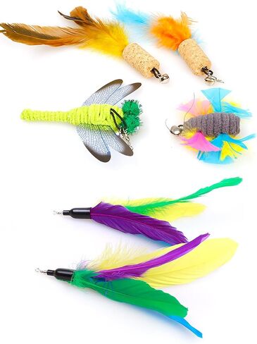 2 Pcs Cat Toys Interactive Refill Replacement Feather Pack Furry Tail Butterfly Dragonfly Fish Mouse Caterpillar Worm Birds Feathers for Kitten Cats CT15-11 Yellow Long Feather in Saudi Arabia