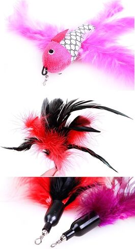 2 Pcs Cat Toys Interactive Refill Replacement Feather Pack Furry Tail Butterfly Dragonfly Fish Mouse Caterpillar Worm Birds Feathers for Kitten Cats CT15-11 Yellow Long Feather in Saudi Arabia