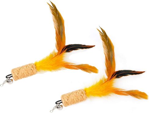 2 Pcs Cat Toys Interactive Refill Replacement Feather Pack Furry Tail Butterfly Dragonfly Fish Mouse Caterpillar Worm Birds Feathers for Kitten Cats CT15-11 Yellow Long Feather in Saudi Arabia
