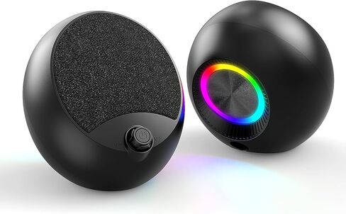 مكبرات صوت للكمبيوتر، مكبرات صوت 2.0 USB لألعاب الكمبيوتر مع صوت ستيريو واضح، وإضاءة RGB، والتوصيل والتشغيل، ومدخل AUX مقاس 3.5 مم وصوت جهير محسّن، ومكبرات صوت متعددة الوسائط لأجهزة الكمبيوتر المحمول/سطح المكتب in Kuwait