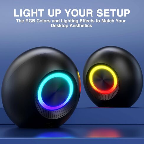 مكبرات صوت للكمبيوتر، مكبرات صوت 2.0 USB لألعاب الكمبيوتر مع صوت ستيريو واضح، وإضاءة RGB، والتوصيل والتشغيل، ومدخل AUX مقاس 3.5 مم وصوت جهير محسّن، ومكبرات صوت متعددة الوسائط لأجهزة الكمبيوتر المحمول/سطح المكتب in Kuwait
