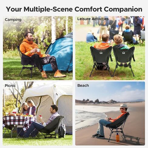 Ultralight Camping Chair Backpacking, Compact Folding Camp Chair w/Side Pocket, Portable Camping Chair w/Storage Bag for Hiking, Travel, Beach, Fishing, Support 400lbs, 2Pack in Kuwait
