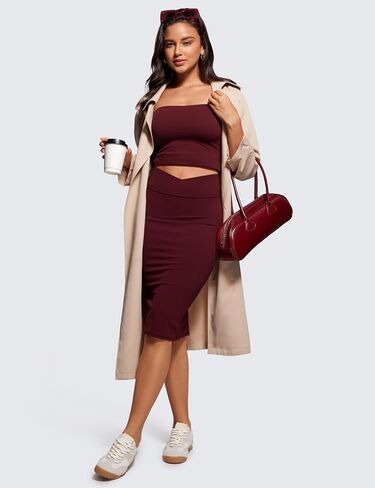CRZ YOGA Butterluxe Midi Pencil Skirts for Women V Cross High Waist Bodycon Stretch Casual Work Skirt in Saudi Arabia