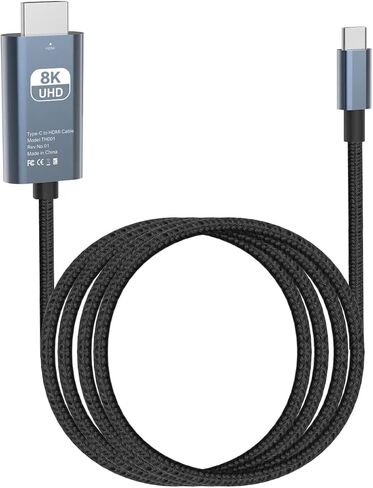 كابل USB C إلى HDMI 2.1، [8K عالي السرعة] كابل USB من النوع C إلى HDMI للمكتب المنزلي، [8K@60 هرتز، 4K@144 هرتز] كابل Thunderbolt 4/3 إلى HDMI متوافق مع iPhone 15 Pro Max، MacBook Pro Air، آي باد إلخ 6.6FT in Kuwait