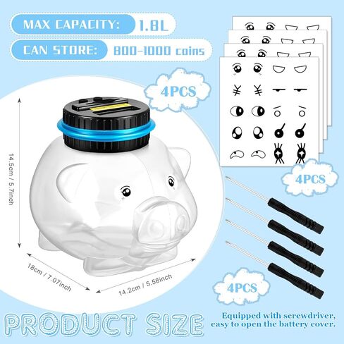 4 Pcs Digital Piggy Bank with Child Stickers and Screwdrivers Saving Coin Money Jar Change Piggy Bank with LCD Display for All US Coins Counting Savings Boys Kids Adults Gift for All Ages in Saudi Arabia