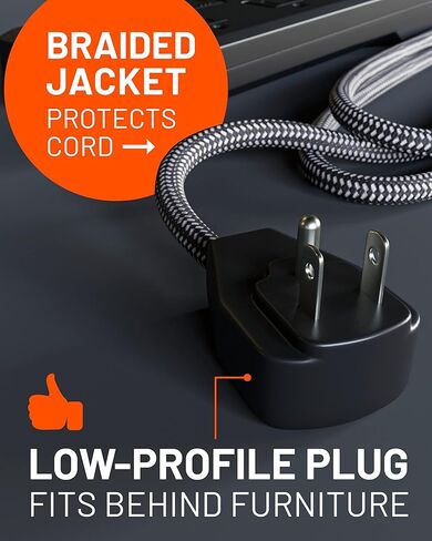 قطاع الطاقة ECHOGEAR PowerBlitz Surge Protector مع منافذ USB-A وUSB-C - تصميم منخفض المستوى مع سلك مضفر بطول 6 بوصات، قابس مسطح و2160 جول من الحماية من زيادة التيار متعدد المنافذ - أسود in Kuwait