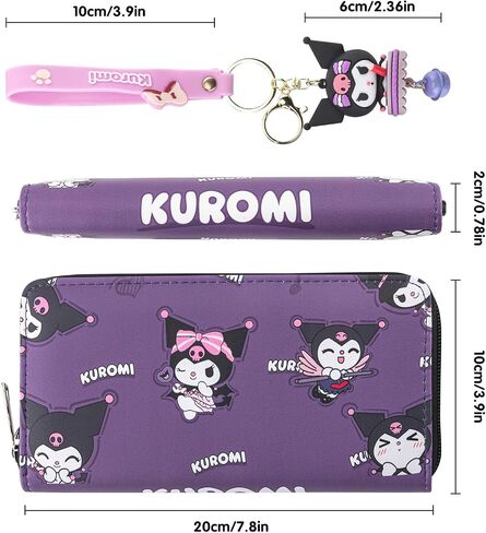 Cute Cartoon Wallet for Girls Kawaii Zipper Faux Leather Wallet with Cute Chain Gift for Girls Birthday Gift for Teen Girls (Purple) in Saudi Arabia
