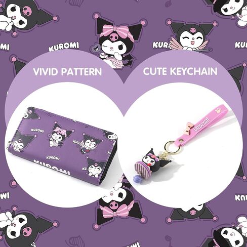 Cute Cartoon Wallet for Girls Kawaii Zipper Faux Leather Wallet with Cute Chain Gift for Girls Birthday Gift for Teen Girls (Purple) in Saudi Arabia