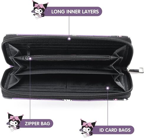 Cute Cartoon Wallet for Girls Kawaii Zipper Faux Leather Wallet with Cute Chain Gift for Girls Birthday Gift for Teen Girls (Purple) in Saudi Arabia