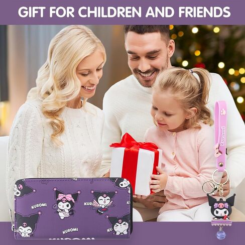 Cute Cartoon Wallet for Girls Kawaii Zipper Faux Leather Wallet with Cute Chain Gift for Girls Birthday Gift for Teen Girls (Purple) in Saudi Arabia
