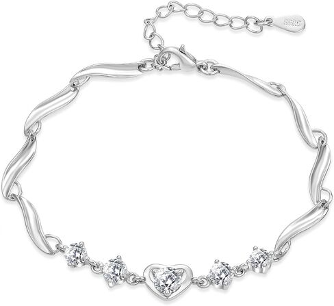 Love Heart Bracelet for Women 925 Sterling Silver Plated Cubic Zirconia Crystal Bracelets Birthday Mothers Day Jewelry Gifts for Her in Saudi Arabia