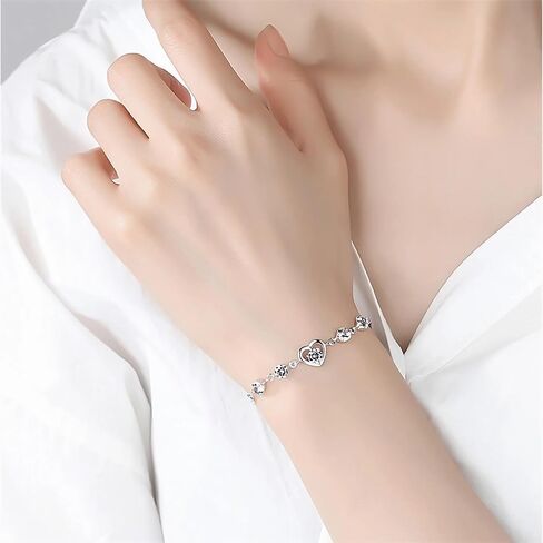 Love Heart Bracelet for Women 925 Sterling Silver Plated Cubic Zirconia Crystal Bracelets Birthday Mothers Day Jewelry Gifts for Her in Saudi Arabia