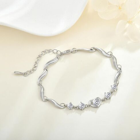 Love Heart Bracelet for Women 925 Sterling Silver Plated Cubic Zirconia Crystal Bracelets Birthday Mothers Day Jewelry Gifts for Her in Saudi Arabia