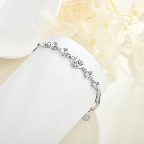 Love Heart Bracelet for Women 925 Sterling Silver Plated Cubic Zirconia Crystal Bracelets Birthday Mothers Day Jewelry Gifts for Her in Saudi Arabia