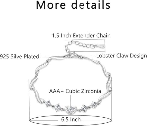 Love Heart Bracelet for Women 925 Sterling Silver Plated Cubic Zirconia Crystal Bracelets Birthday Mothers Day Jewelry Gifts for Her in Saudi Arabia