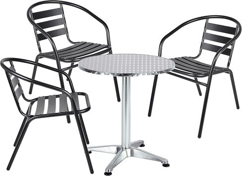 BTEXPERT داخلي خارجي 23.75 بوصة مطعم من الفولاذ المقاوم للصدأ والألمنيوم شريحة معدنية خفيفة الوزن، 4 كراسي مع طاولة مستديرة، فضي/برونزي in Kuwait