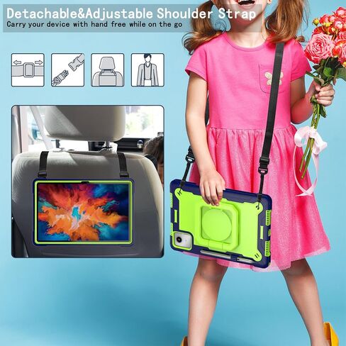 حافظة لجهاز Lenovo Tab M11 مقاس 11 بوصة (TB-330FU / TB-331FC) إصدار 2024 - غطاء حماية عالي التحمل مقاوم للصدمات مع حامل حلقي دوار (أزرق داكن/أخضر) in Kuwait