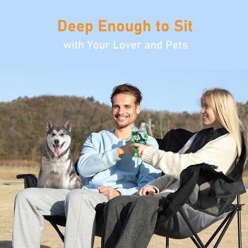 Double Camping Chair, Heavy Duty Folding Loveseat, Oversized Duo Chair with Cup & Wine Glass Holder, Cooler Bag, Pocket, Carrying Bag, Padded Portable Folding Chair, Supports 650lbs in Saudi Arabia