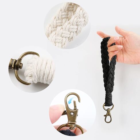 Boho Macrame الهاتف حزام المعصم الحبل الهاتف الخليوي مع حبل سلسلة سحر الهاتف حزام مع حزام عالمي حامل موصل التصحيح (أبيض وأسود) in Kuwait