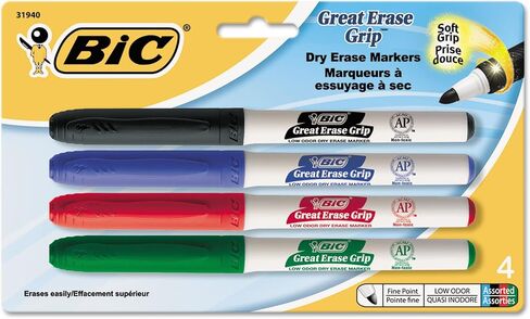 BIC GDEP41-Ast Great Erase Low Odor Dry Erase Markers, Fine Point, Assorted, 4 Dry Erase Markers in Saudi Arabia