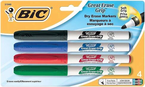 BIC GDEP41-Ast Great Erase Low Odor Dry Erase Markers, Fine Point, Assorted, 4 Dry Erase Markers in Saudi Arabia