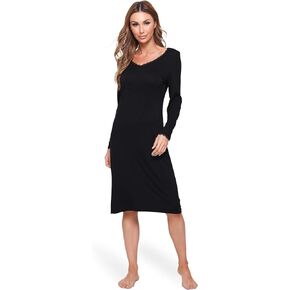 GYS Nightgowns for Women Long Sleeve Sleepwear Lace V Neck Soft Sleep shirts, Viscose Derived from Bamboo in Saudi Arabia