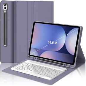 حافظة لهاتف Samsung Galaxy Tab S10 Ultra/S9 Ultra/S8 Ultra مقاس 14.6 بوصة مع لوحة مفاتيح، حافظة لوحة مفاتيح لاسلكية قابلة للفصل لجهاز Galaxy S10Ultra Tablet مع حامل قلم، غطاء ذكي لهاتف Samsung 14.6 بوصة، رمادي-أرجواني in Kuwait