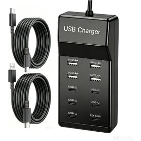 محطة شاحن حائط USB بـ 10 منافذ مع كابلات، محور طاقة USB C بقدرة 50 وات 10 أمبير لأجهزة متعددة، كتلة شاحن هاتف لهاتف Samsung Galaxy S25 S24+ S23+ Ultra، Google Pixel، iPhone، Tablet، Earbuds Smartwatch (أسود) in Kuwait