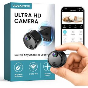 VIDCASTIVE 4K Mini Hidden Camera 2.4G/5G WiFi Wireless Indoor Security Camera for Home/Pet/Travel, AI Human Detection, Night Vision, Long Battery Life, SD & Cloud Storage in Saudi Arabia