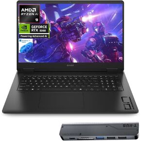 كمبيوتر محمول HP OMEN مقاس 17.3 بوصة RTX 5060 AI للألعاب، FHD IPS 144 هرتز، AMD Ryzen AI 9 365 (Beats Intel i9)، ذاكرة الوصول العشوائي DDR5 سعة 32 جيجابايت، 1 تيرابايت SSD، لوحة مفاتيح RGB بإضاءة خلفية، ضوء أزرق منخفض، حزمة مع موزع Thunderobot 7 في 1 USB- in Kuwait