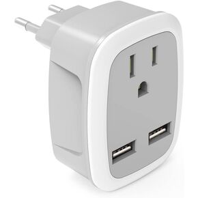 محول قابس السفر 3 في 1 مع منافذ USB مزدوجة - مقبس أمريكي مع قابس الاتحاد الأوروبي والمملكة المتحدة، محول عالمي 100-250 فولت، شحن سريع 2.4 أمبير، مؤشر LED، تصميم مقاوم للحريق 2.80 × 2.56 × 2.13 بوصة in Kuwait