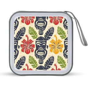 Aloha Tiki Pattern CD Case سعة 40 سعة من البلاستيك الصلب DVD حافظة محمولة بسحاب CD حالات حامل قرص تخزين كبير حقيبة المحفظة DVD Disc Cases Storage Binder Home Travel in Kuwait