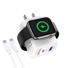 كتلة شاحن هاريبو لساعة أبل، محطة شحن 3 في 1 PD 20 وات USB C مع شحن ساعة ذكية لاسلكية مدمجة، شاحن حائط مزدوج المنافذ متوافق مع iPhone، AirPods، iWatch in Kuwait