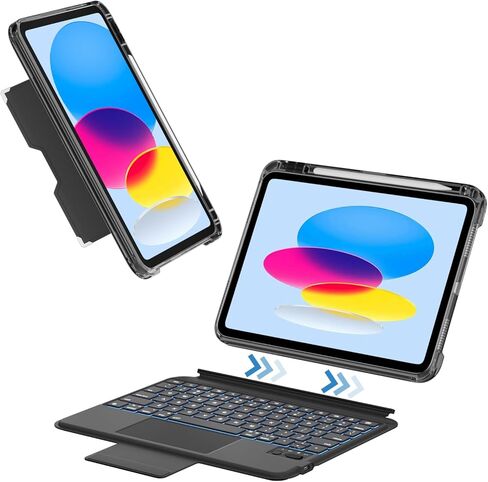 KENKE Keyboard Case for iPad(A16) 11th/10th Generation(2025/2022, 11/10.9 inch), Detachable Bluetooth Keyboard with Large Trackpad, 7-Color Backlit, Portable Protective Cover with Pencil holder, Black in Kuwait