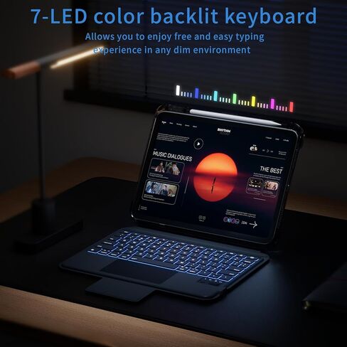 KENKE Keyboard Case for iPad(A16) 11th/10th Generation(2025/2022, 11/10.9 inch), Detachable Bluetooth Keyboard with Large Trackpad, 7-Color Backlit, Portable Protective Cover with Pencil holder, Black in Kuwait