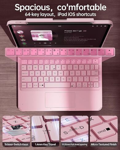 Intermerge for iPad A16 11th(2025)/ 10th Generation(2022) Case with Keyboard, 360° Rotating Multi-Touch Trackpad, 7-Color RGB Backlit, Transparent Back, Pencil Holder, Type-C Charging, Pink in Kuwait