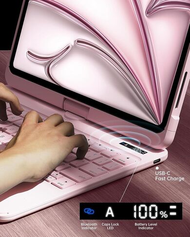 Intermerge for iPad A16 11th(2025)/ 10th Generation(2022) Case with Keyboard, 360° Rotating Multi-Touch Trackpad, 7-Color RGB Backlit, Transparent Back, Pencil Holder, Type-C Charging, Pink in Kuwait