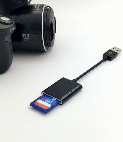 قارئ بطاقة SD USB 2.0، محول قارئ بطاقة ذاكرة الكاميرا مع كابل، توصيل وتشغيل الصور ونقل الملفات لسطح المكتب والكمبيوتر المحمول، أسود in Kuwait